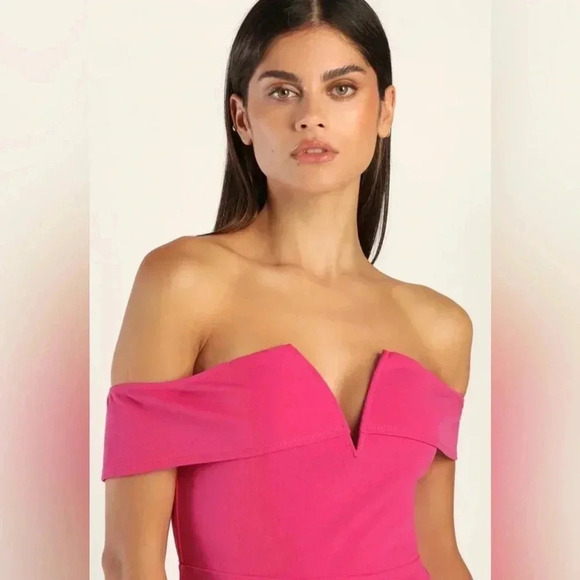Lulus My Favorite Night Pink Off the Shoulder Bodycon Midi - Picture 2 of 6